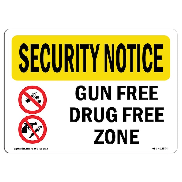 OSHA Security Sign, 3.5" Height, 5" Width, Gun Free Drug Free Zone, Landscape, 10PK